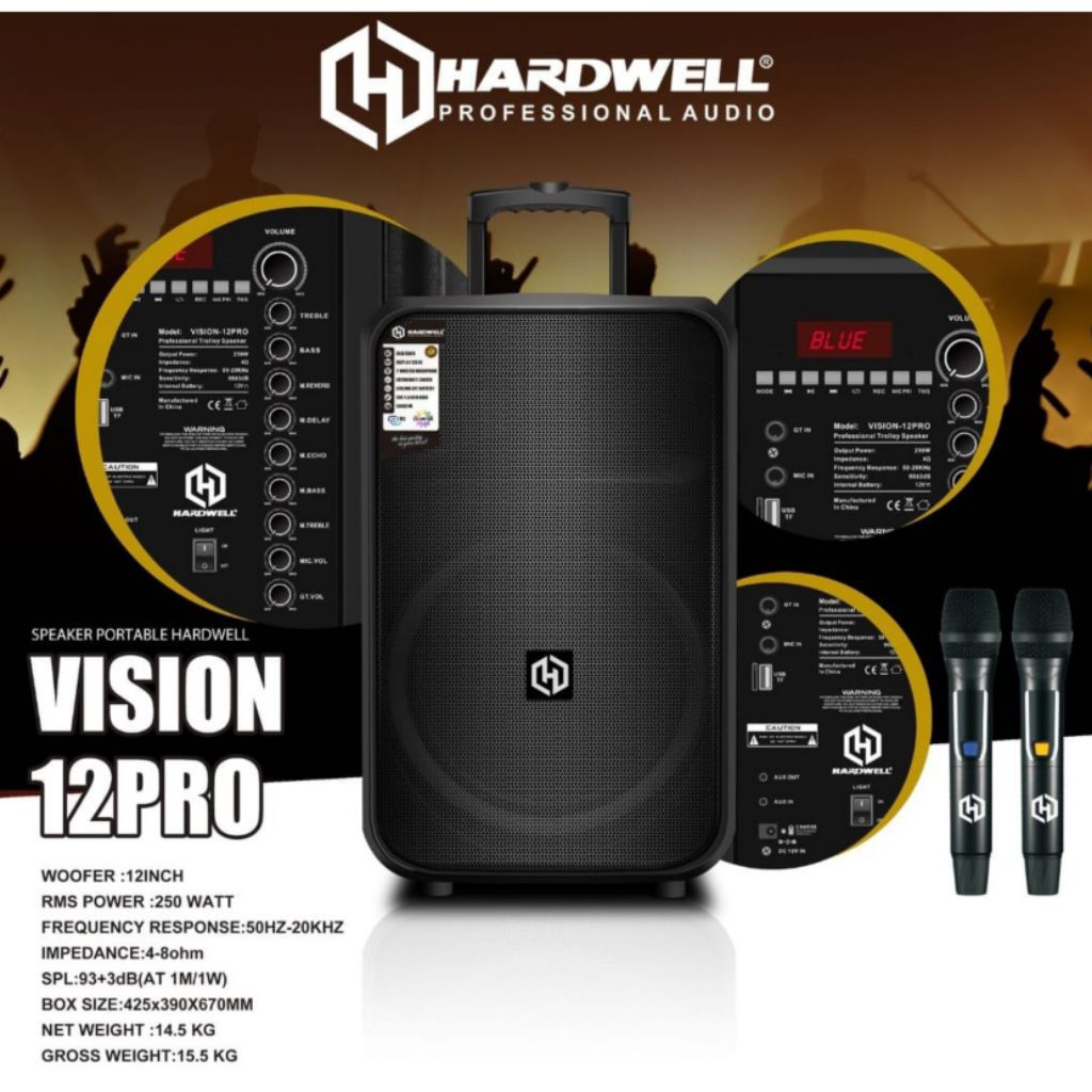 Hardwell Vision 12 Pro Speaker Portable 12 inch 250 watt Bluetooth Hardwell Vision 12 Pro Original