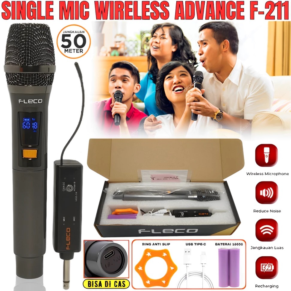 Mic Wireless Fleco F-211 Mic Isi 1 Tanpa Kabel / ( F-333 & F-196 Dengan Kabel ) Professional Microph