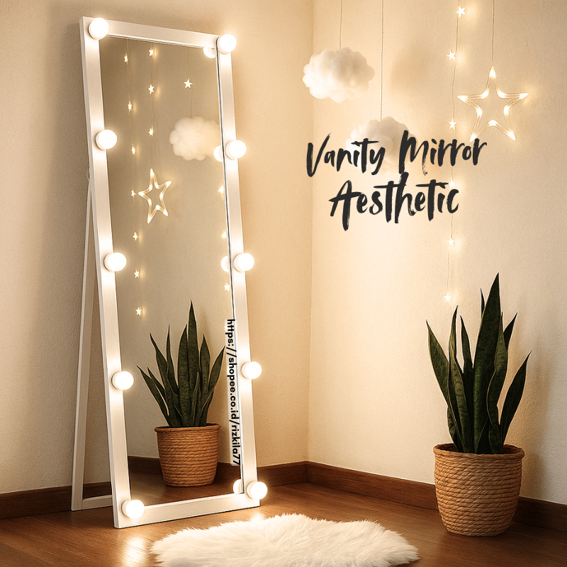 CERMIN LAMPU Vanity Mirror Full Body Aesthetic Estetik Dekorasi Rumah Cermin Rias Standing Miror Bes