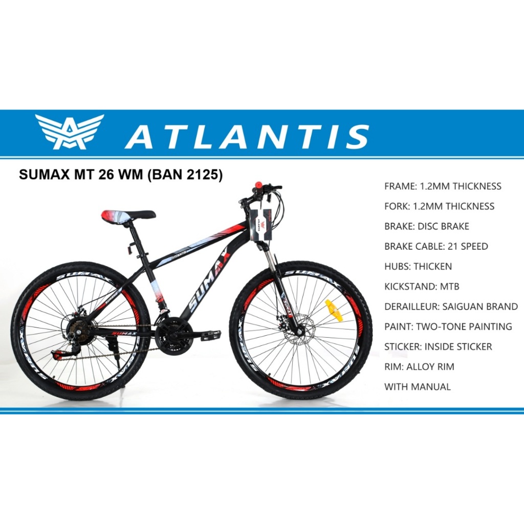 Sepeda Gunung MTB 24-26 inch SUMAX 21 Speed Steel By ATLANTIS