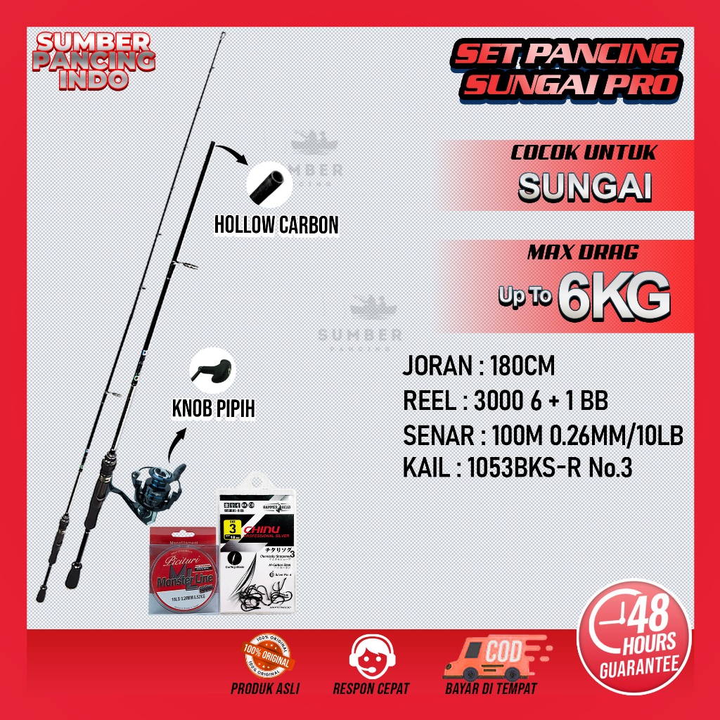 SET PANCING Lengkap Siap Mancing SET PANCING SUNGAI PRO Joran Hammer Head - Reel Centro 3000 - Senar