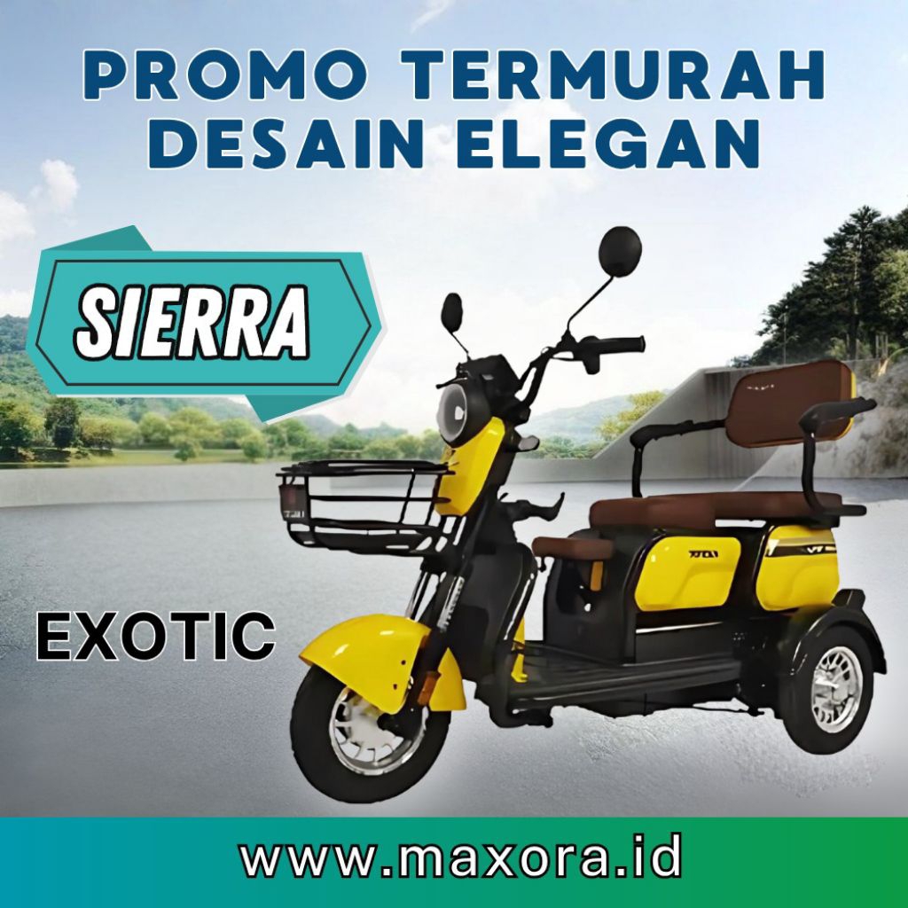 Sepeda Listrik 3 Roda Exotic Type Sierra - Stabil, Nyaman & Aman untuk Dewasa dan Lansia