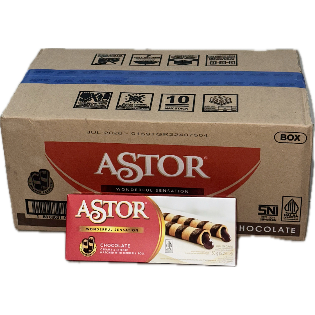 WAFER ASTOR STICK CHOCOLATE KARTON ISI 20 x 150 GRAM KOTAK DUS BOX STIK GR DOUBLE COKLAT ROLL SNACK 