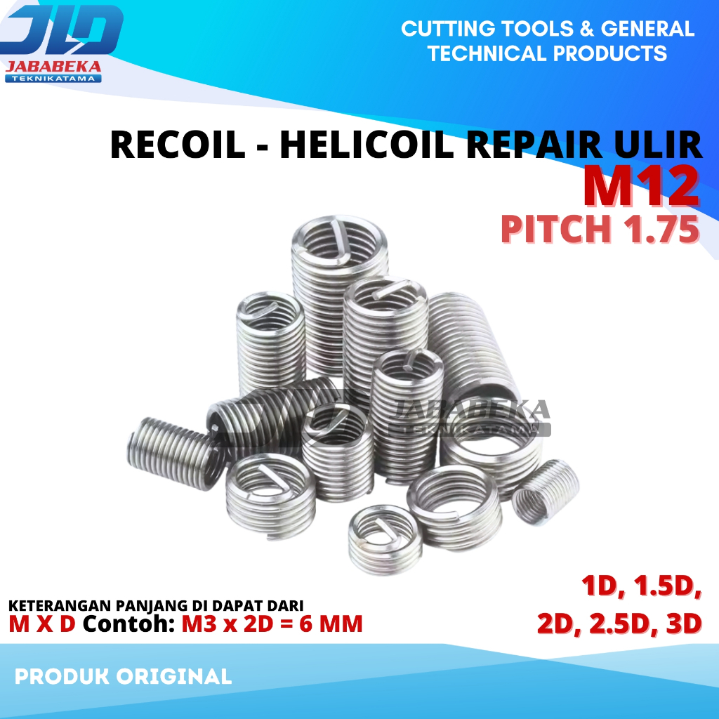 Recoil M12X1.75 Thread Helicoil M12 Drat Baut Repair Stainless Kunci M12 x 1.75