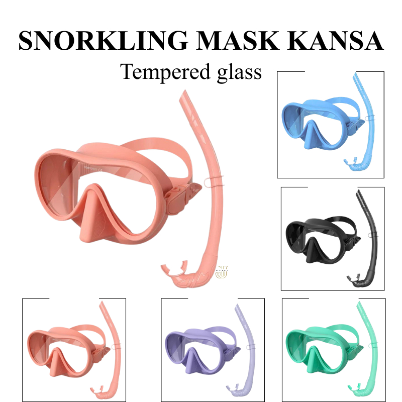 Snorkeling Mask Kansa Tempered Glass Set Selang Kacamata Renang Snorkeling Masker Diving Masker