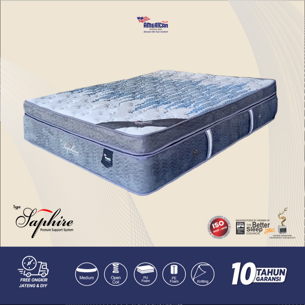 Springbed American Pillo Type Shapire Plush Top Latex (Hanya Kasur) Original Garansi 10 Tahun