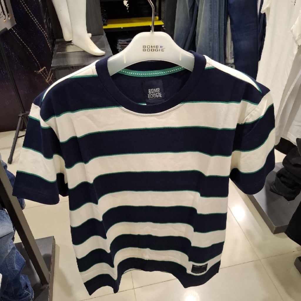 BOMBBOOGIE Baju Atasan Kaos Pria Dewasa Lengan Pendek Stripe Original