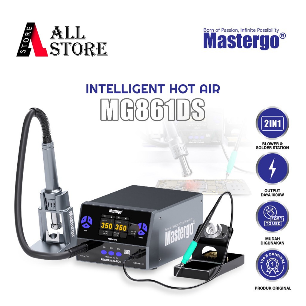 MASTERGO MG861DS 2IN1 1000W+50W HOT AIR STATION SOLDER STATION ORIGINAL - STASIUN SOLDER GANDA MASTE