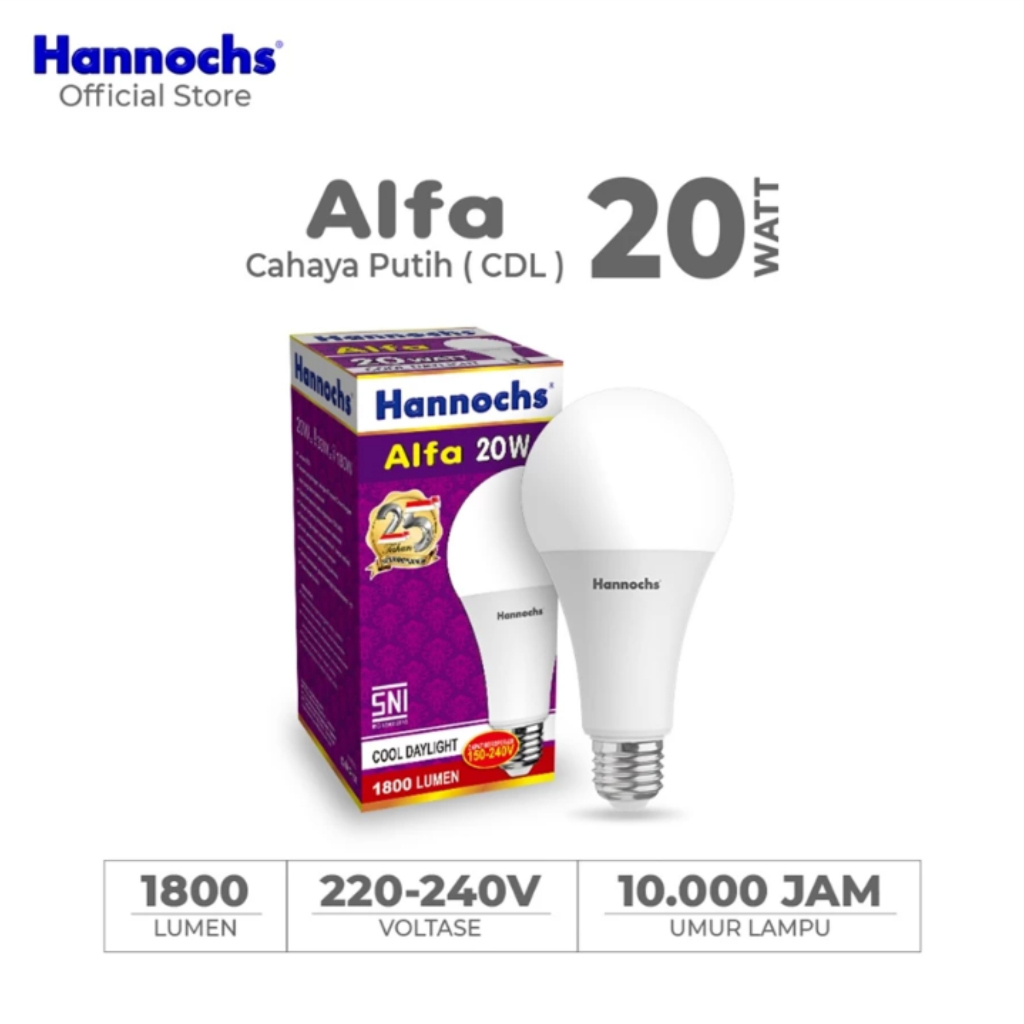 Lampu Bohlam LED 20 watt Hannochs Alfa Original Warna Putih