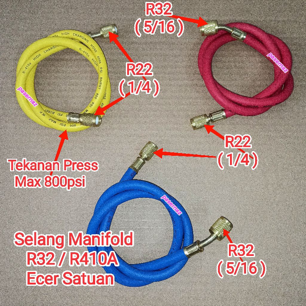 PER 1 Set (Isi 3 Selang R32) | Selang Manifold R32 | Selang Manifold R410a | Selang Manifold R32 - R