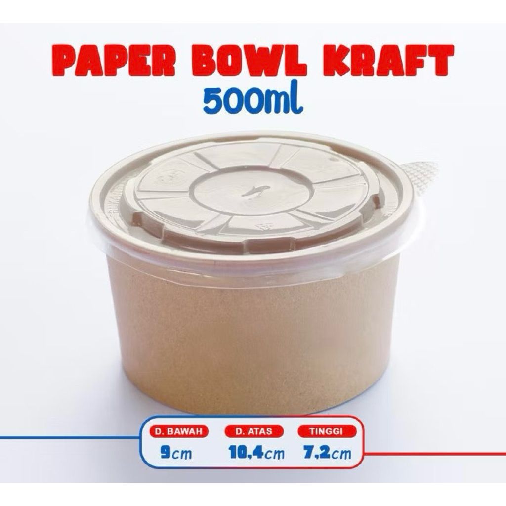 PAPER BOWL KRAFT COKLAT LAMINASI 500ML / PAPER BOWL KRAFT 500ML / PAPER BOWL 500ML / MANGKOK KERTAS 