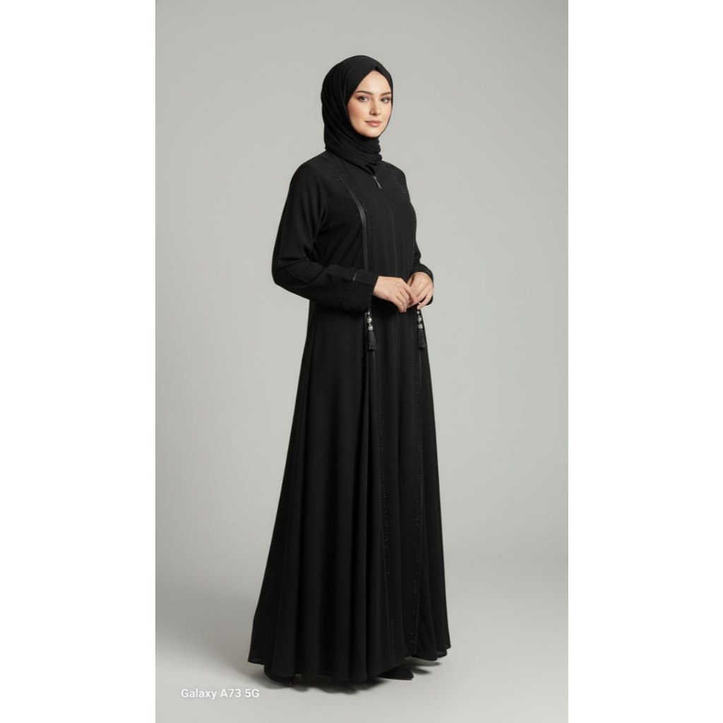Abaya Hitam Premium Elegan – Long Dress Muslim Wanita Modern Polos Mewah