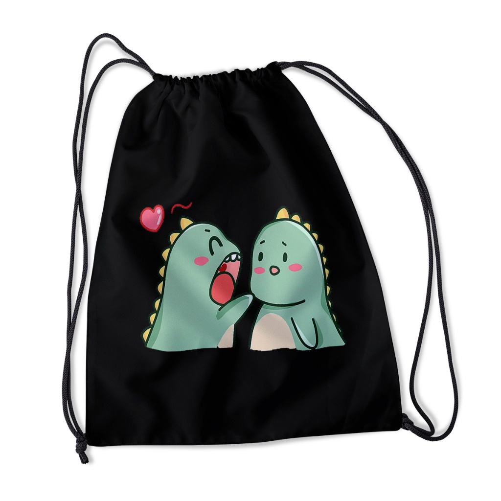 Tas Serut Anti Air Bahan Taslan Waterproof Motif DINO COUPLE Sablon DTF Terlengkap