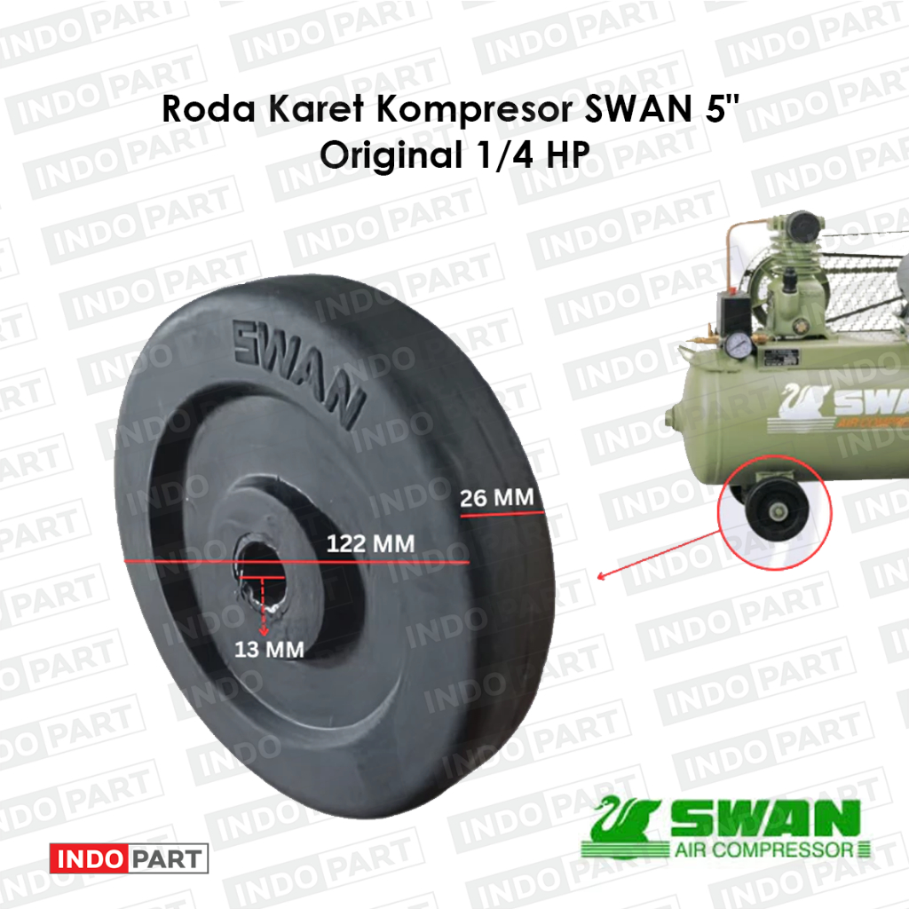 Roda Karet Kompresor SWAN 5" Original | Roda SWAN 1/4 HP Kompresor Angin