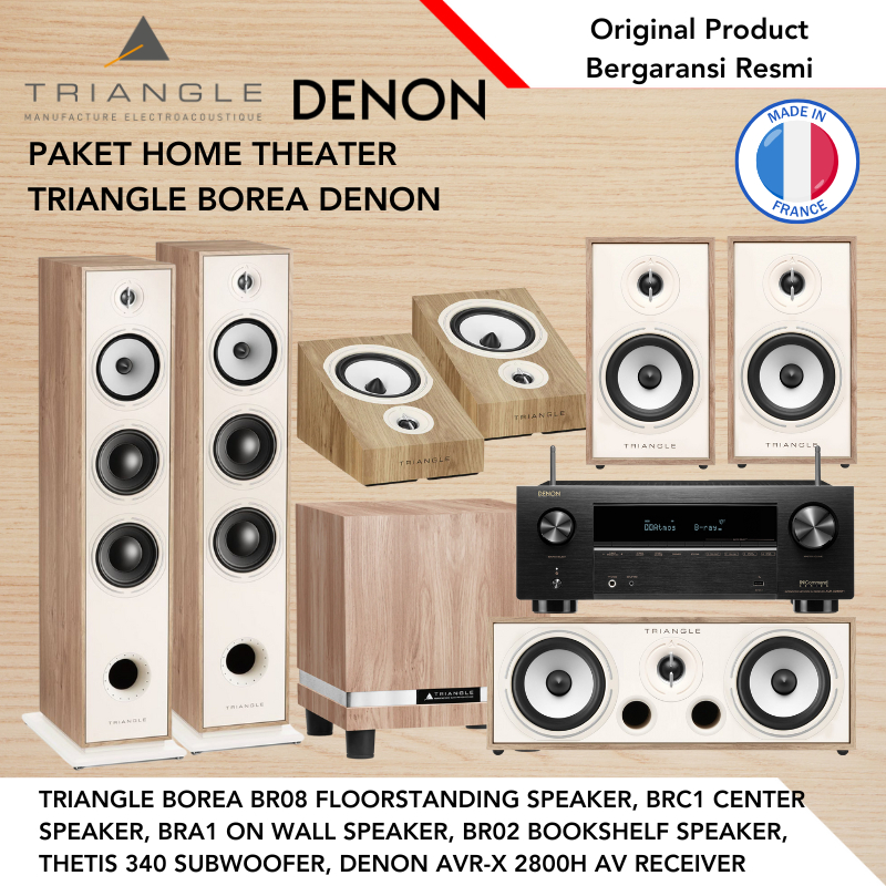 Paket Home Theater Triangle Denon Borea BR08 Floorstanding Speaker BRC1 Center Speaker BRA1 OnWall I