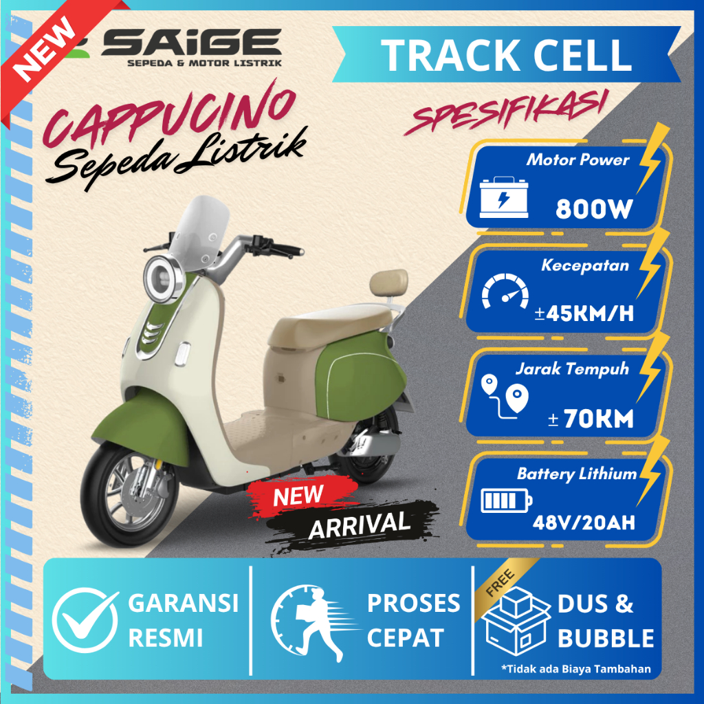 Sepeda Listrik Saige Cappucino 800W Baterai Lithium 48v/20Ah Original Garansi Resmi Saige Indonesia