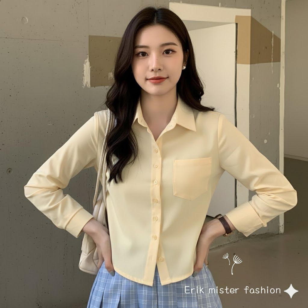 new kemeja wanita crop top lengan panjang bahan katun