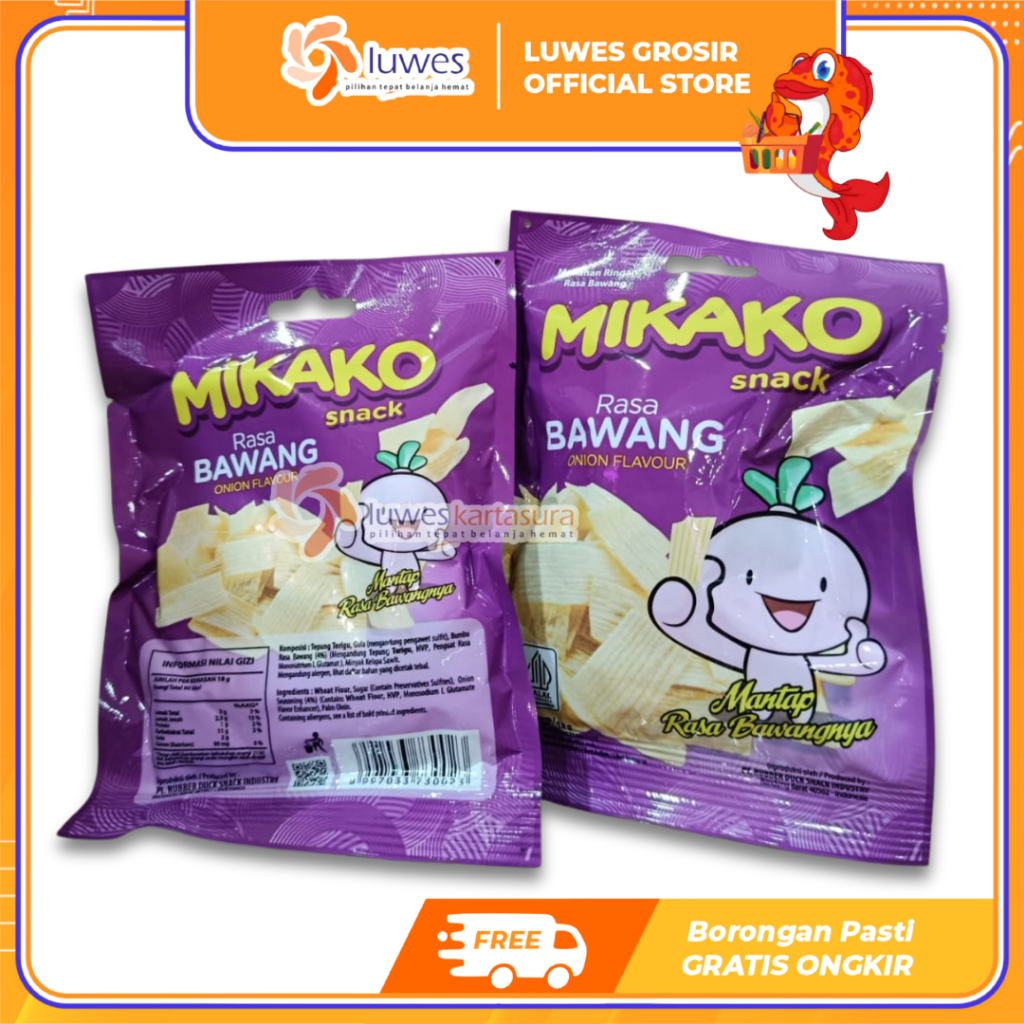 [GROSIR] Mikako Snack Rasa Bawang Pack Isi  pcs Cemilan Gurih Pipih Murah