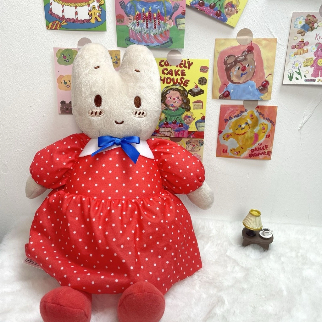 [PREORDER] Boneka Marron Cream – Bunny Dress Merah Polkadot 35 cm