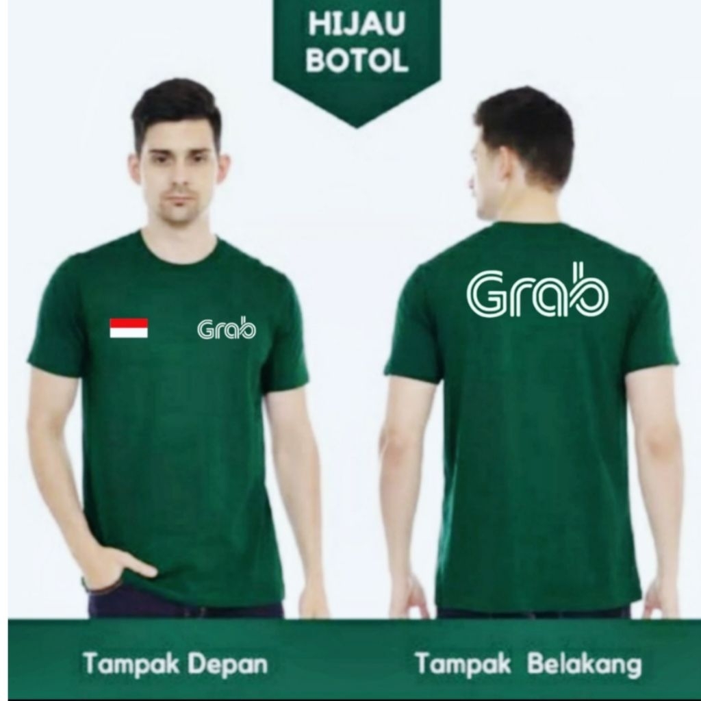 Kaos hijau botol lengan pendek kaos driver transfortasi online Logo greb kaos hitam