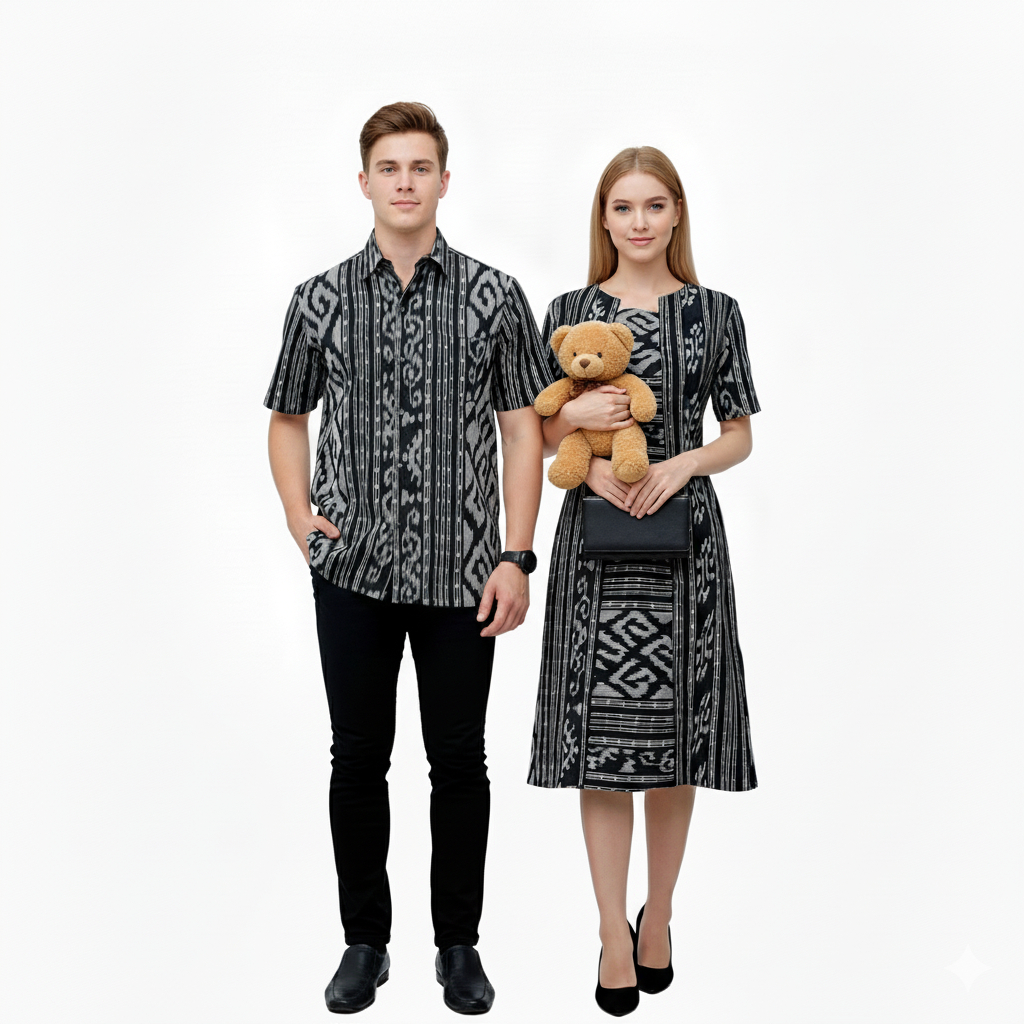 BAJU SET COUPLE TENUN ETNIK WANITA DAN PRIA JEPARA MOTIF TORAJA NTT KALIMANTAN - COUPLE TENUN - COUP