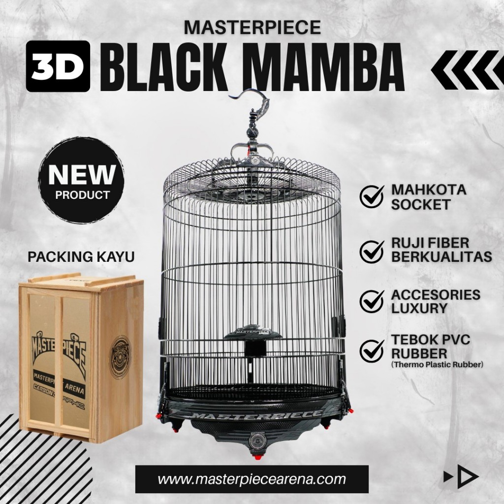 MASTERPIECE NEW 3D BLACK MAMBA Sangkar Murai + Packing Kayu