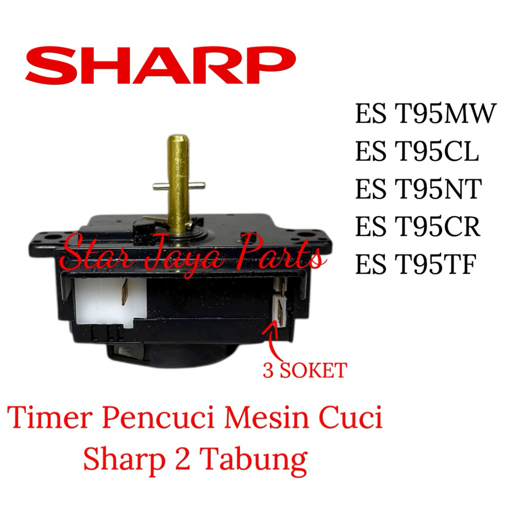 TIMER MESIN CUCI SHARP 3 SOKET (Hitam) ES T96MW T95CL T95NT T95CR T95TF /Timer Pencuci Sharp Soket 3