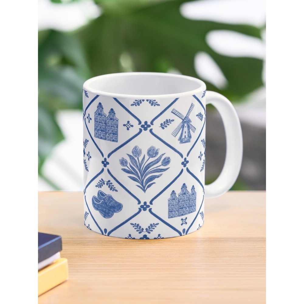 Dutch Tile Work in Cobalt Blue with Mill, Canal Houses and Clogs Coffee Mug
