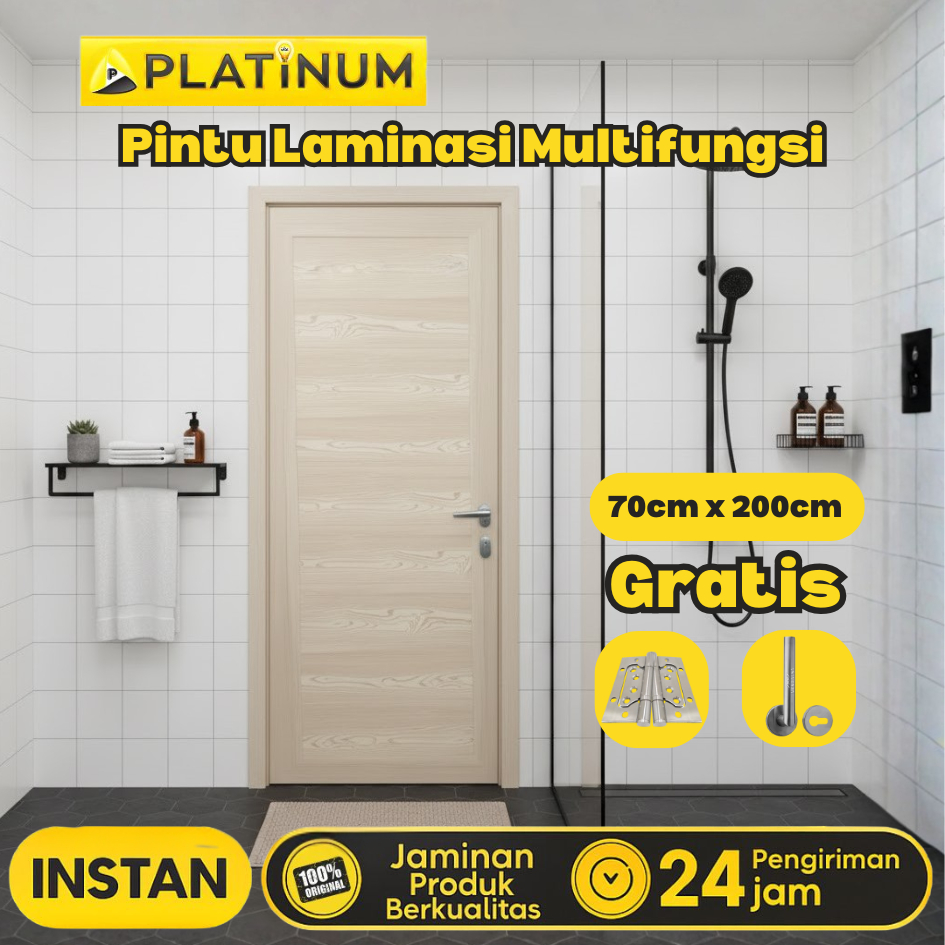 Pintu Platinum UPVC Laminasi Premium 80CM x 200CM Pintu Kamar UPVC Pintu Kamar Mandi Premium Berkual