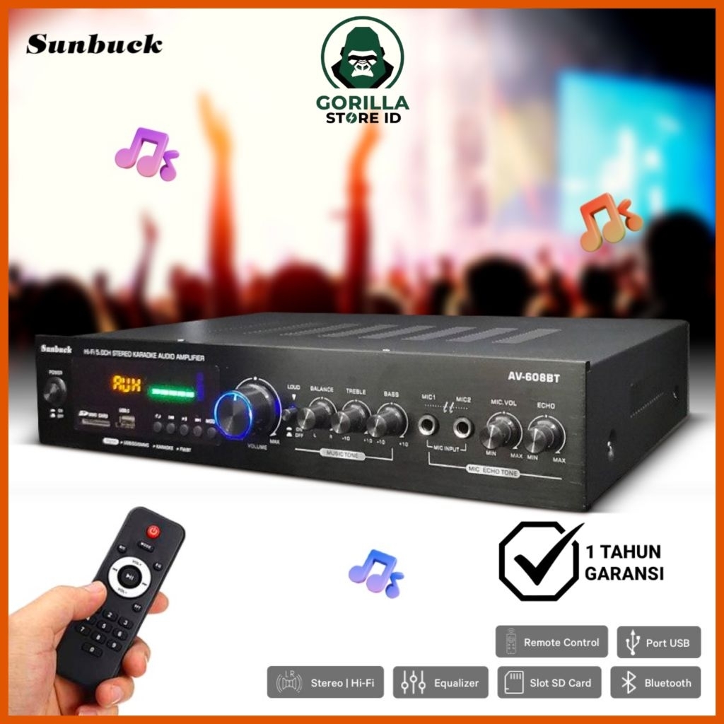 Sunbuck Audio Bluetooth Amplifier Karaoke 5CH 600W - AV-608BT