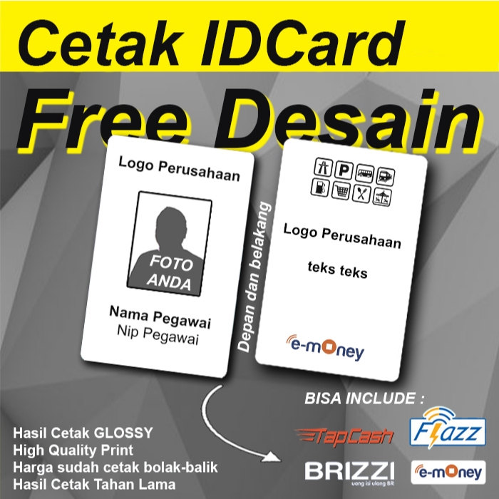Custom Lanyard ID Card Emoney Name Tag Glossy mengkilap Perlengkapan Kantor