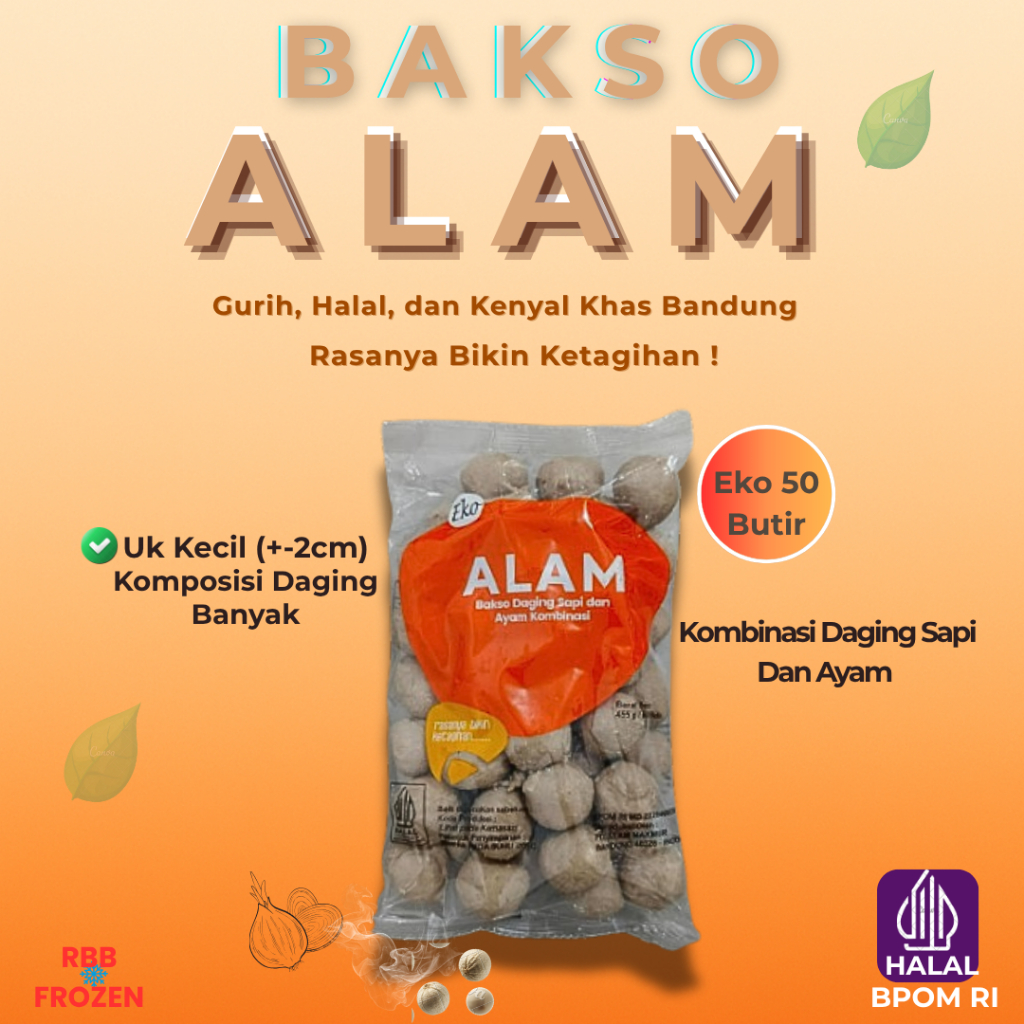 Rajanyabasobandung - Baso Alam Super Eko Isi 50 | Bakso Sapi Ayam Halal Gurih Khas Bandung | EKO50