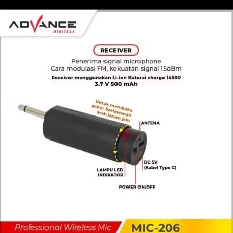 RECEIVER MIC WIRELESS ADVANCE 206(HANYA RECEIVER TIDAK INCLUDE MIC)