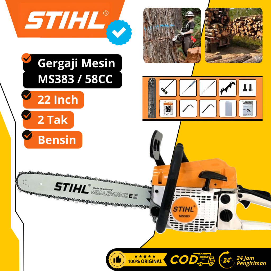 Gergaji Mesin Potong Kayu STIHL 58CC 22 Inch Sinso Gergaji 2Tak Tipe Bensin Mesin Chainsaw Potong Ka