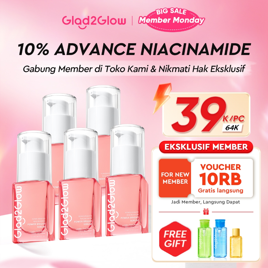 Glad2Glow Pomegrante Niacinamide Power Bright Serum Brightening Serum Mencerahkan Wajah Pemutih Waja