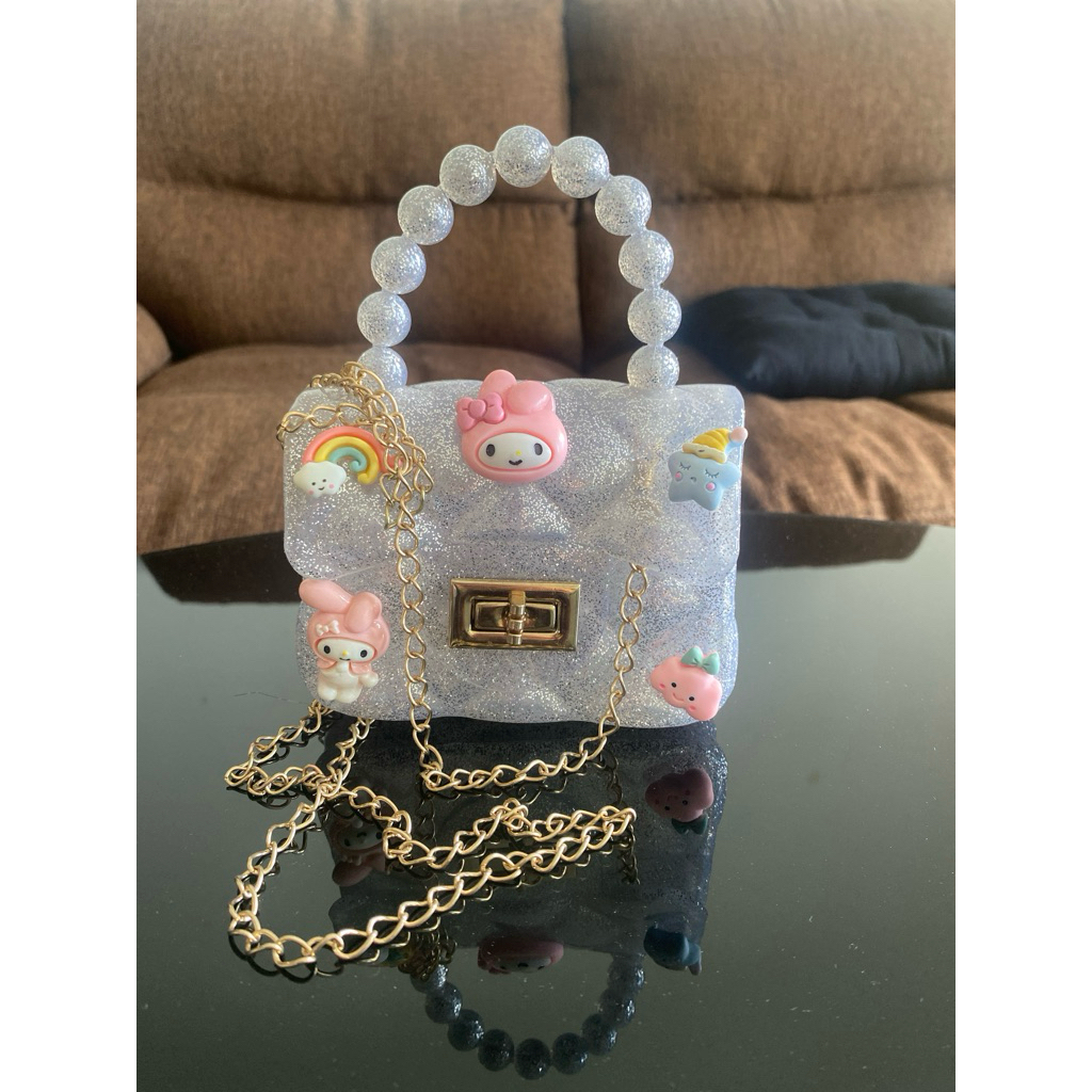 preloved tas anak jelly glitter silver melody star rainbow kitty lucu