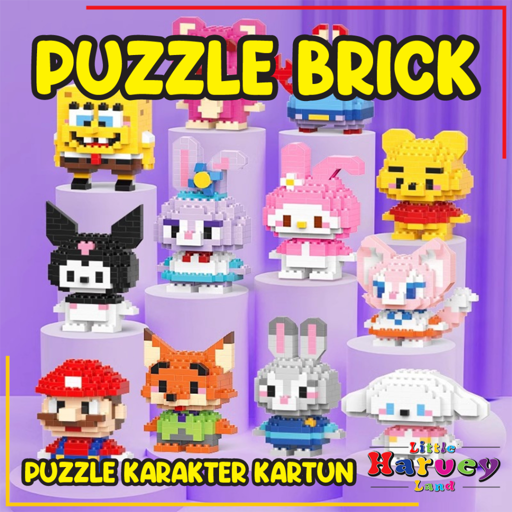 Mainan anak PUZZLE BALOK SUSUN  3D DIY Mainan Edukasi Bayi Puzzle Brick Mini Kartun Karakter Anak Ha