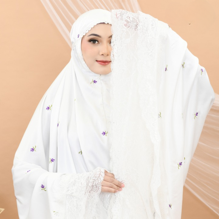 Mukena Dewasa Sutra Armani Silk Bordir Bunga Kecil
