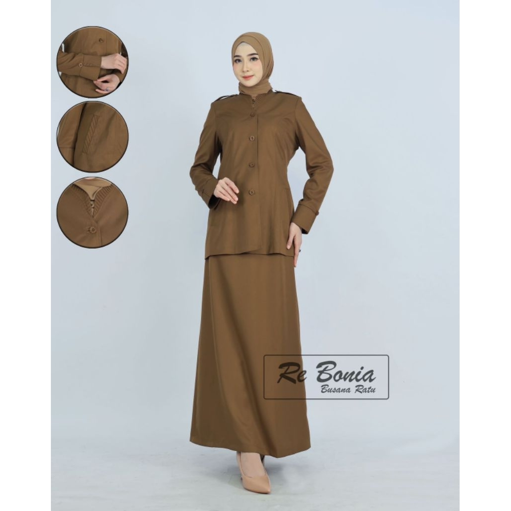 Setelan Rok A Seragam Dinas PNS  Pemda Tua Blazer Guru Baju PNS Wanita Kheki Tua