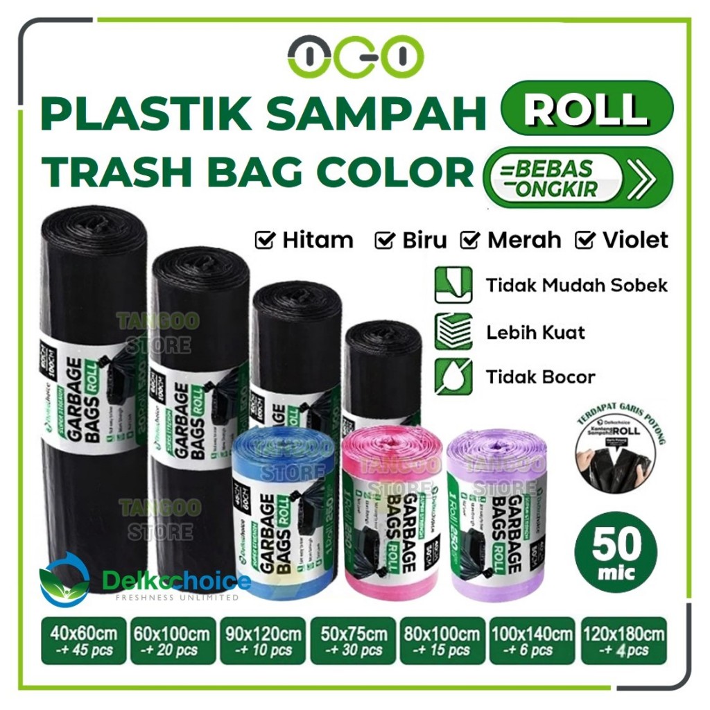 Trash Garbage Bag Delkochoice Varian Roll / Kantong Plastik Sampah Warna Hitam Biru Merah dan Ungu