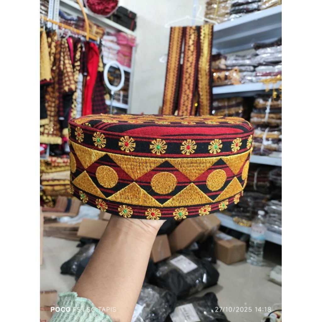 Peci kopiah songkok topi tapis BORDIR adat lampung bulat tenun salur motif koin tenun