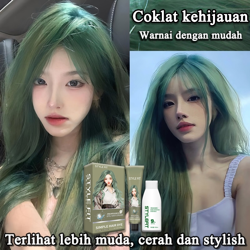 Peluncuran produk baru STYLE FIT Cat rambut Hijau olive 200ML Bahan herba tanpa ammonium  semir ramb
