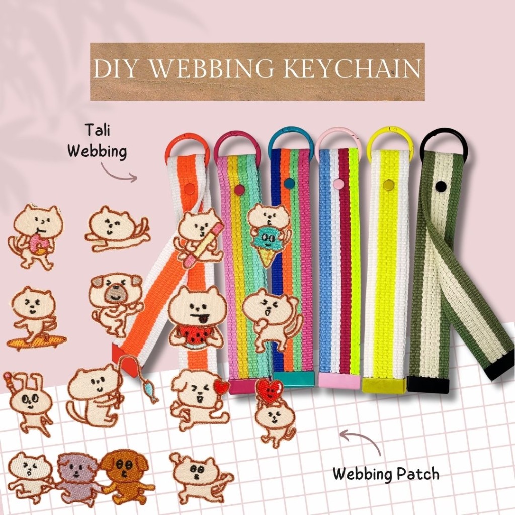 Webbing Keychain Custom DIY Tempel Patch Bordir Motif Lucu Gantungan Tas Kunci HP