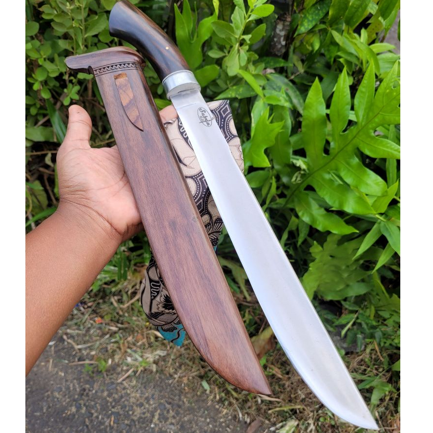 Pisau Sembelih 32 cm Baja Modern SLD Hitachi Japan, Kayu Amara Ebony bonus Sarung Kain Batik