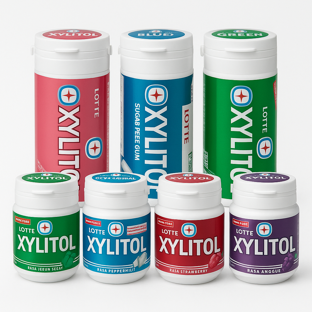 Lotte Xylitol Gum Mini Bottle Fresh Mint 27.55 gr-Xylitol Lotte Xylitol Permen Karet Bebas Gula Isi 