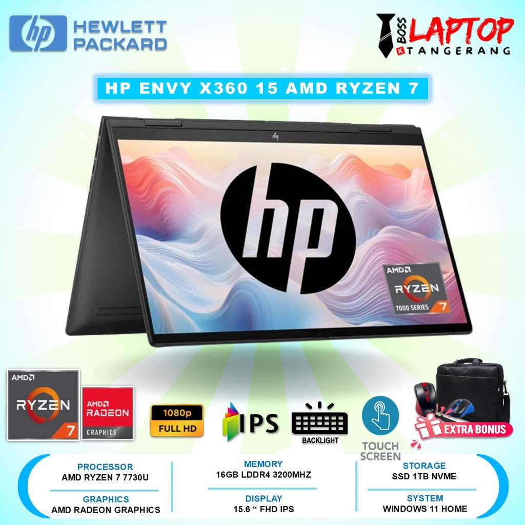 Laptop Hp Envy X360 15 Touchscreen Amd Ryzen 7 7730U 16GB 512GB 15.6 Fhd Ips Touch BL WIN11Home