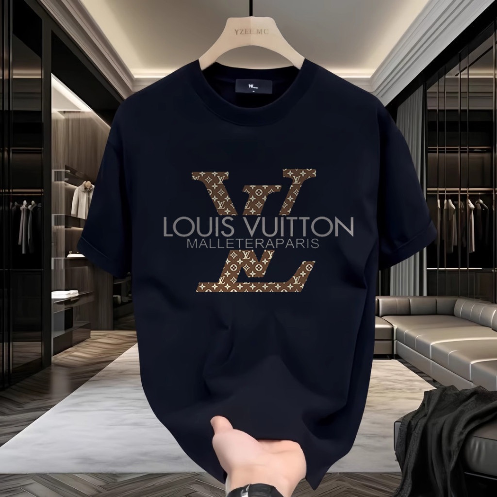 * COD * Kaos LV pria Oversize kaos couple branded Distro, Cotton Heavyweight Kaos Breathable & Tidak