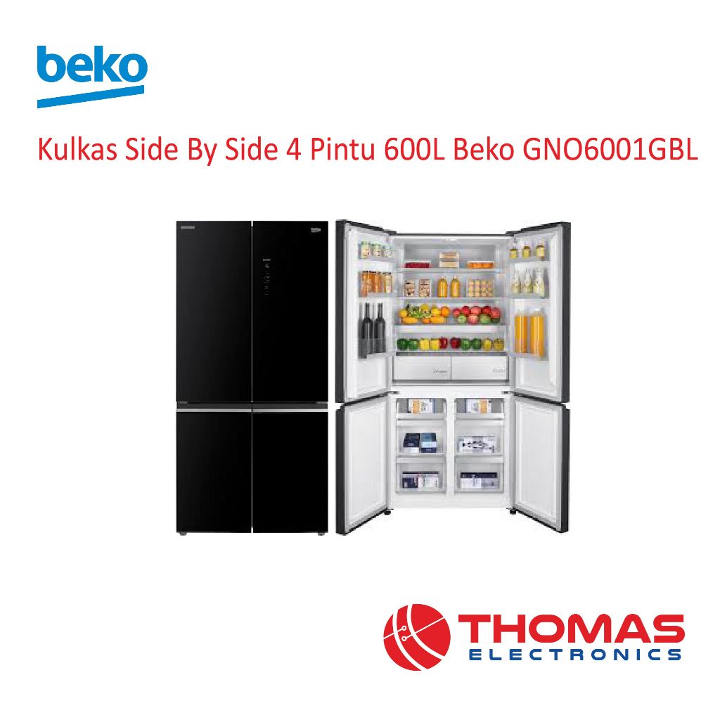 Kulkas 4 Pintu Side By Side Multi Door 600 Liter Beko GNO6001GBL GNO 6001 GBL inverter Garansi Resmi