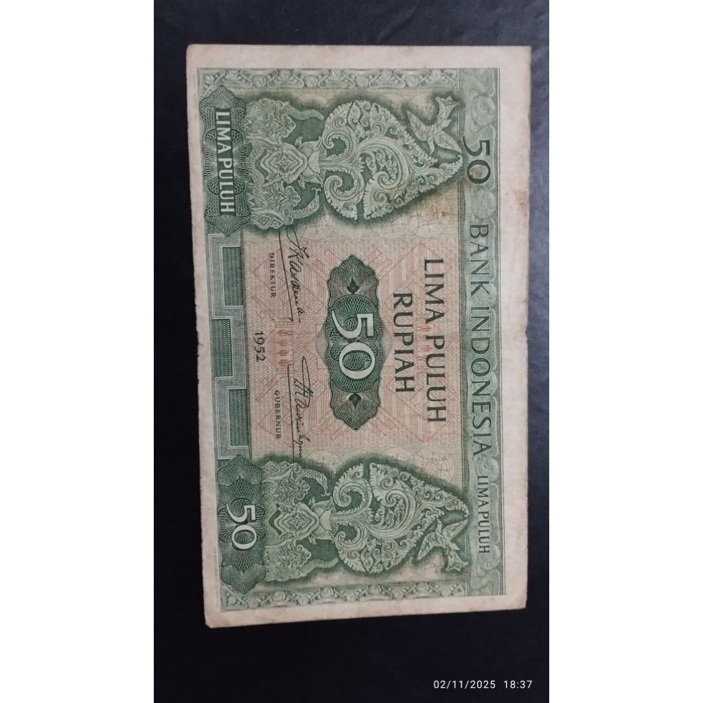 UANG KUNO 50 RUPIAH SERI BUDAYA TAHUN 1952