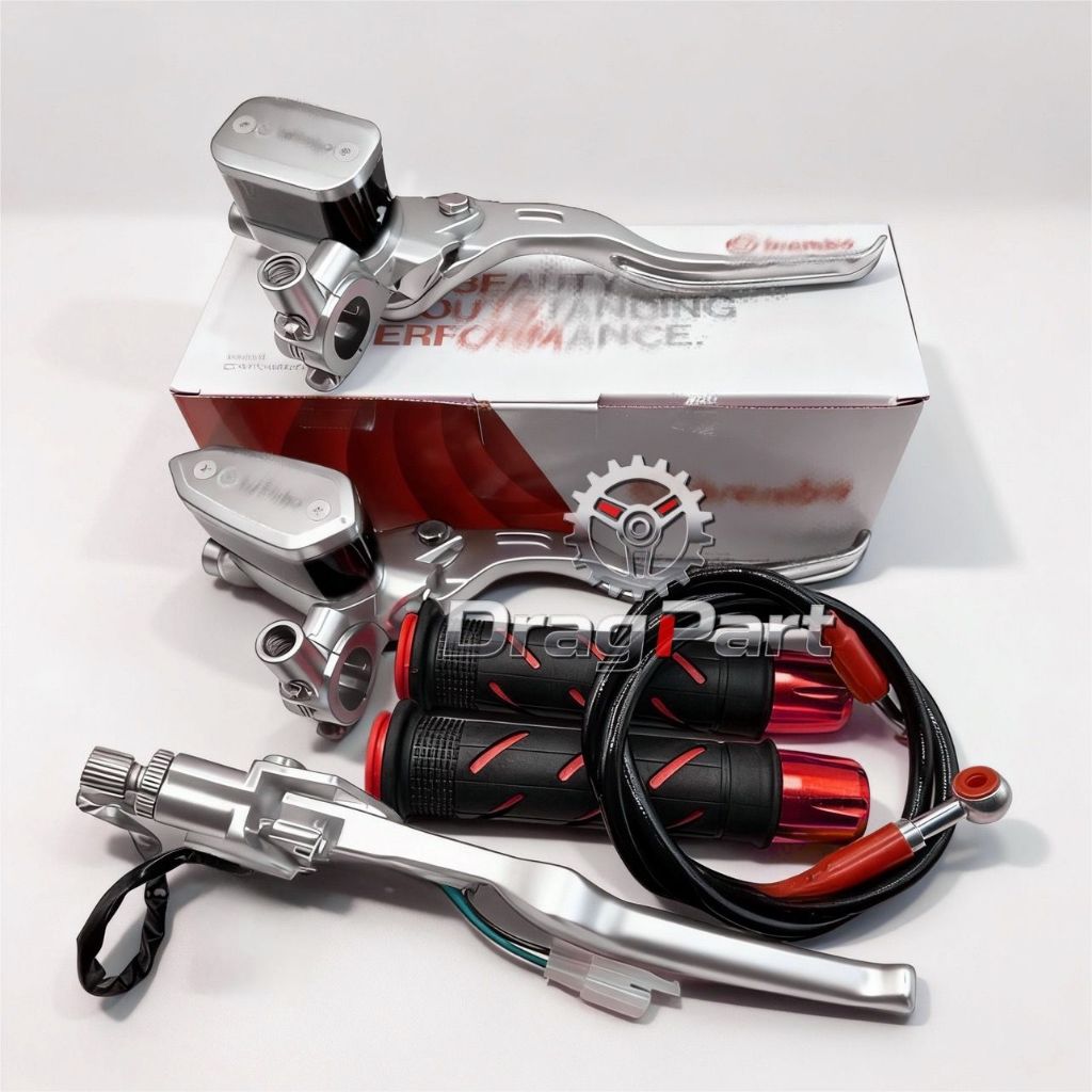 Paket 4in1 Master Rem Tabung Tipe Oval E2 / Kotak E3 + Handgrip Sisik + Jalu Stang Chrome Cnc + Sela